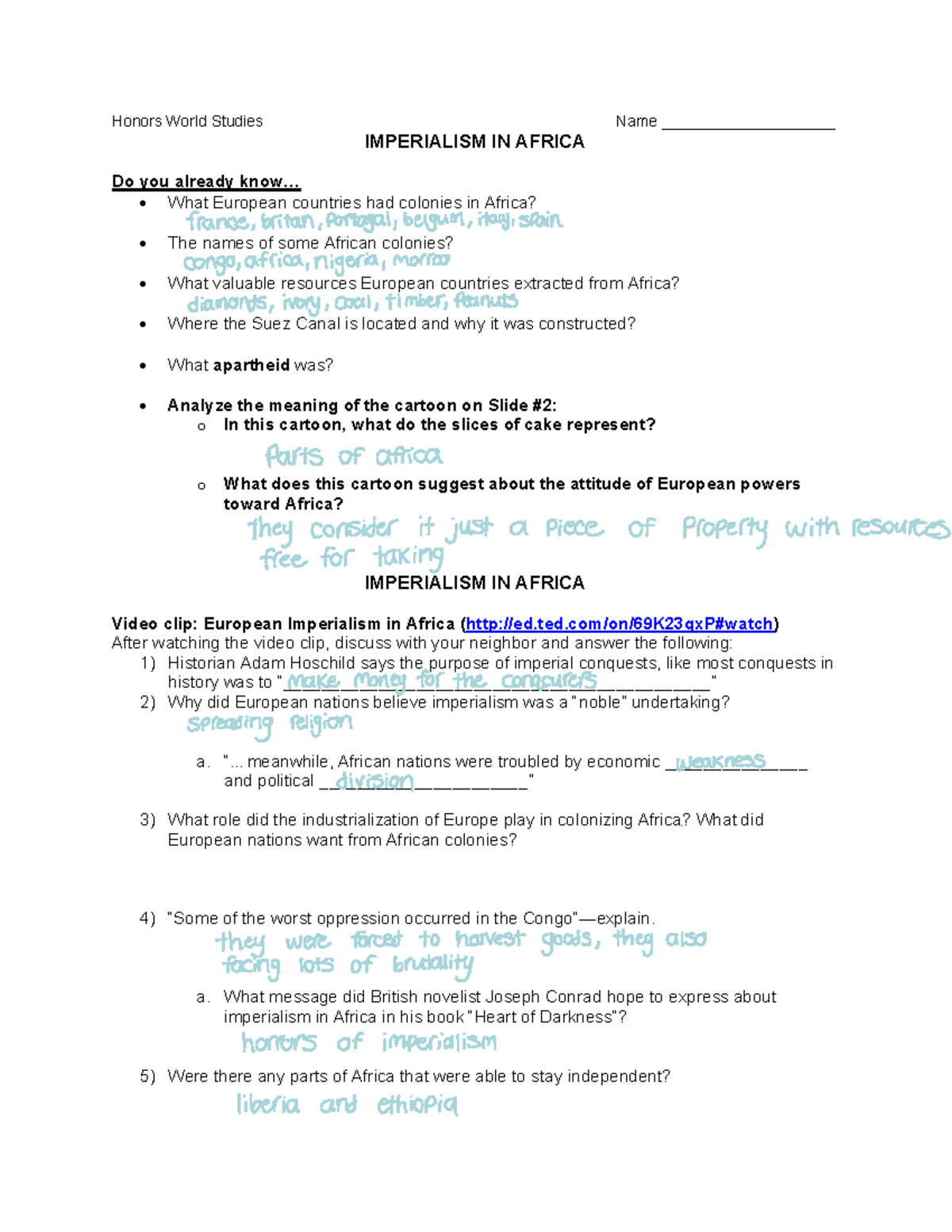 Imperialism+in+Africa+Student+Handout Honors World Studies Name