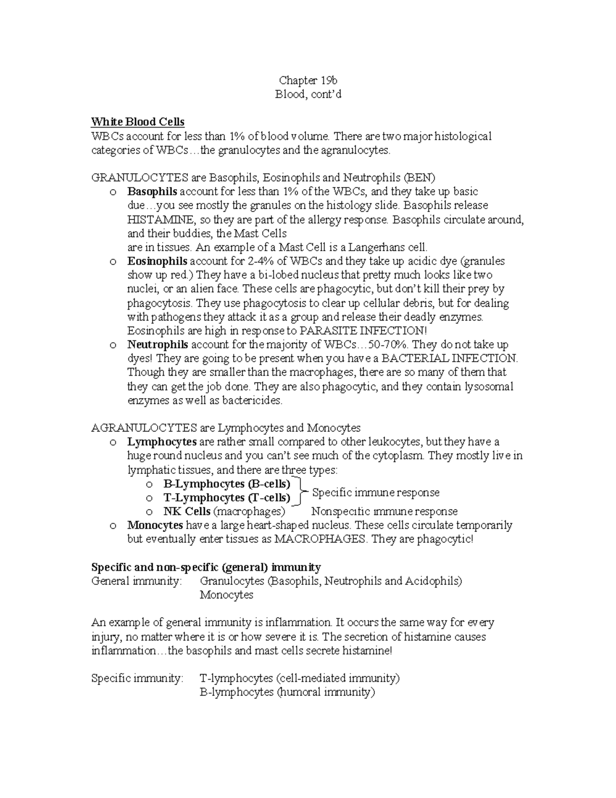 AP-Blood-B - Notes - Chapter 19b Blood, cont’d White Blood Cells WBCs ...