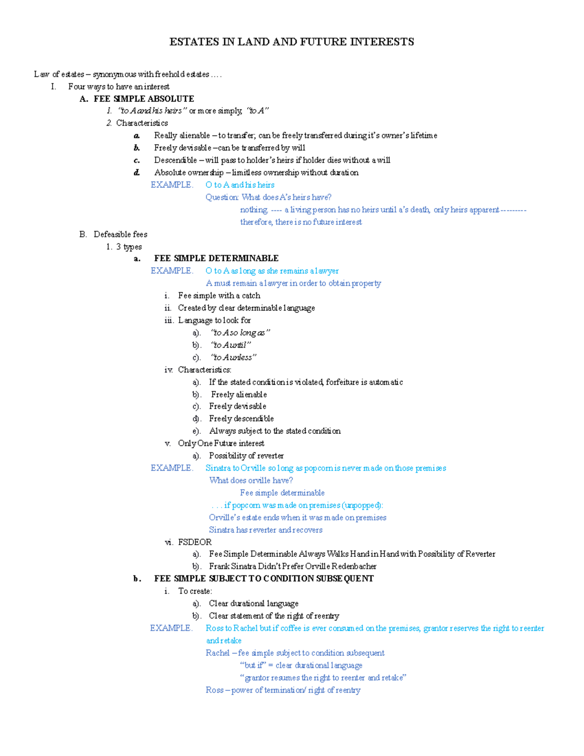 Property I Notes - Estates in Land and Future Interests - Law of ...