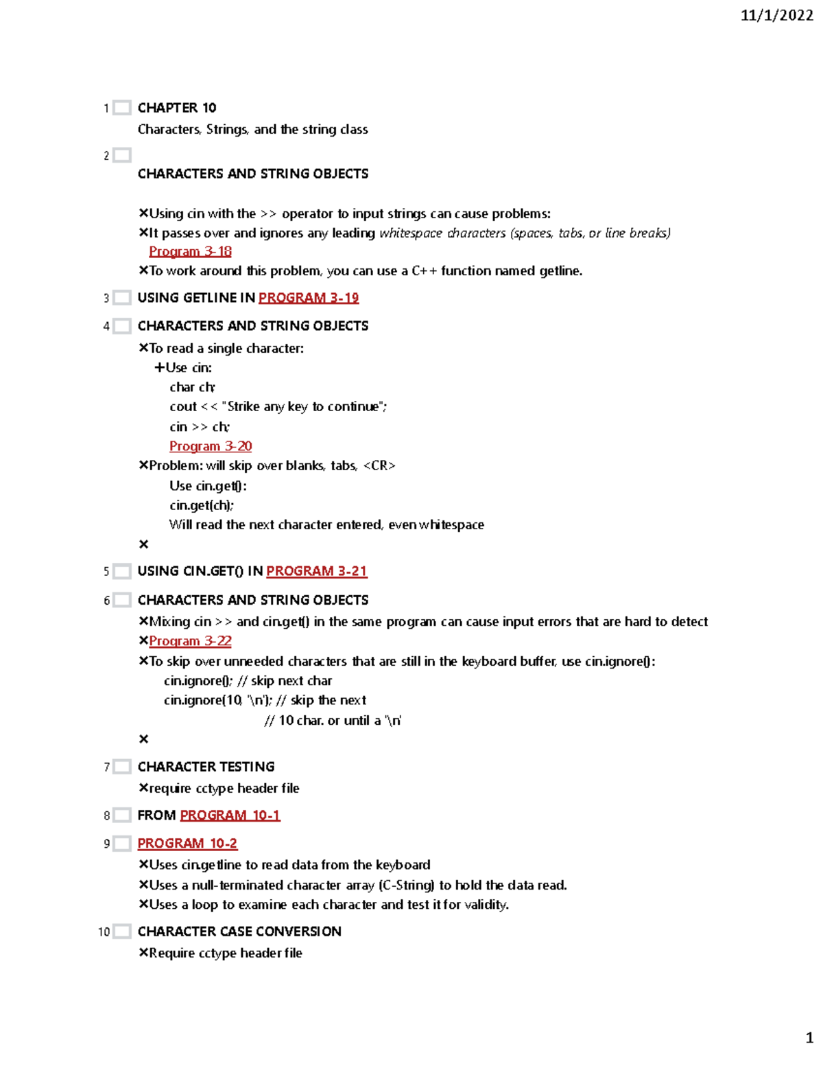 Ch 10 Outline - CHAPTER 10 Characters, Strings, and the string class ...