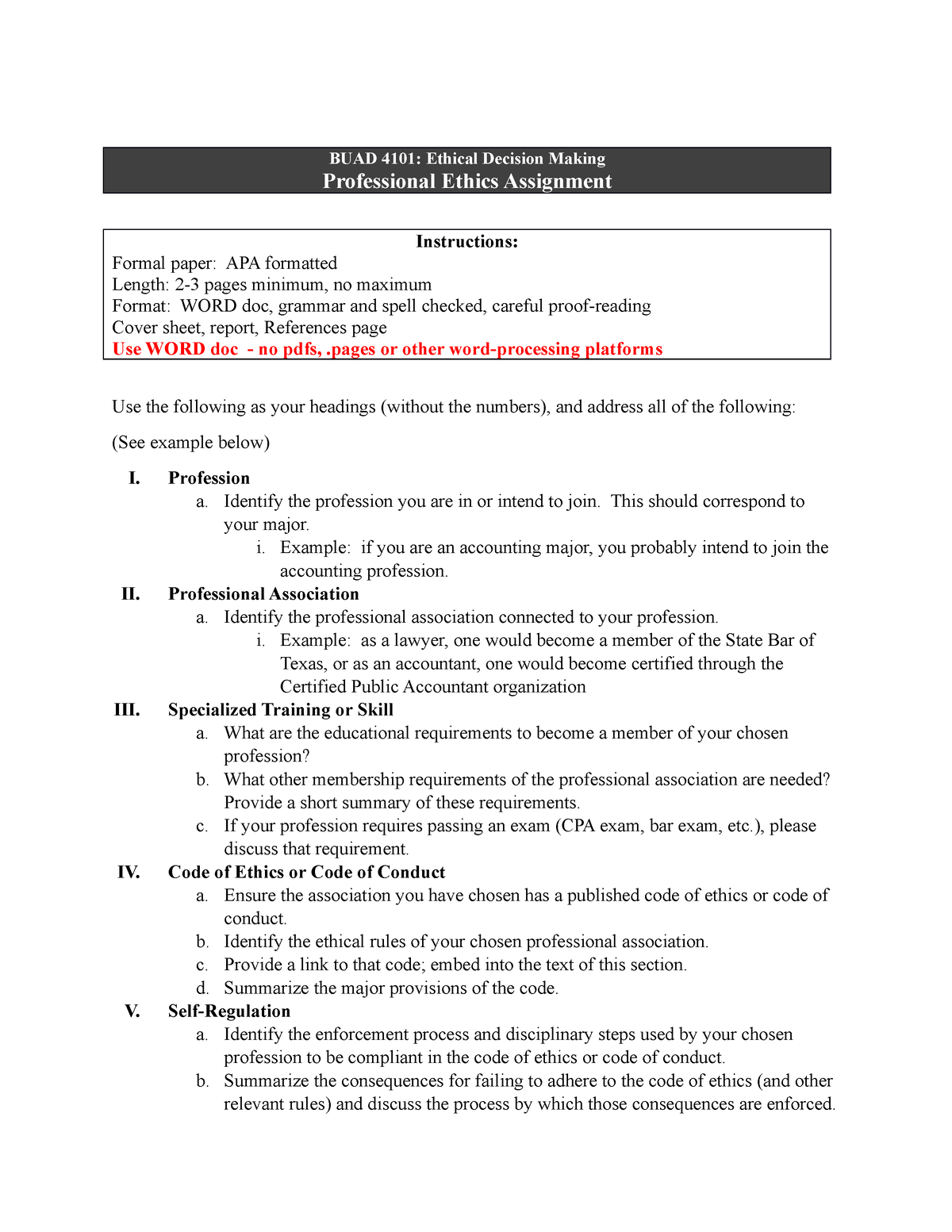 professional ethics law assignment pdf