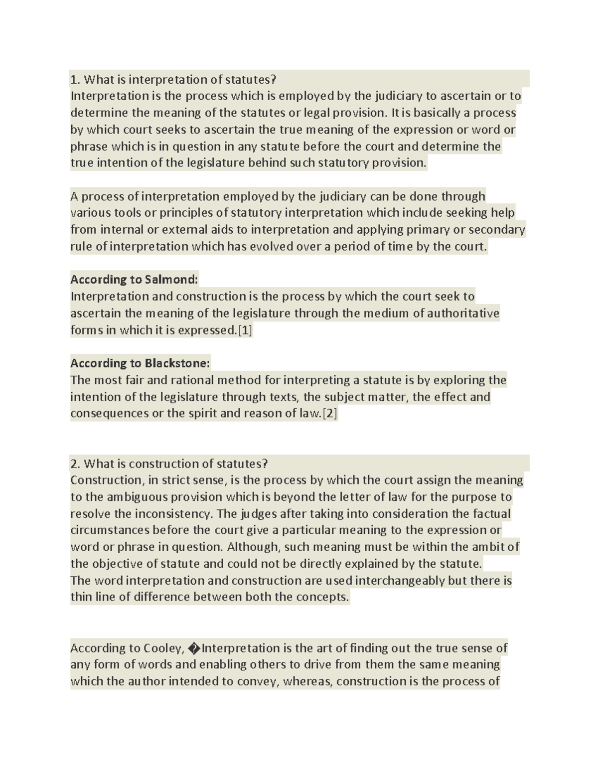External aids of construction What is interpretation of statutes