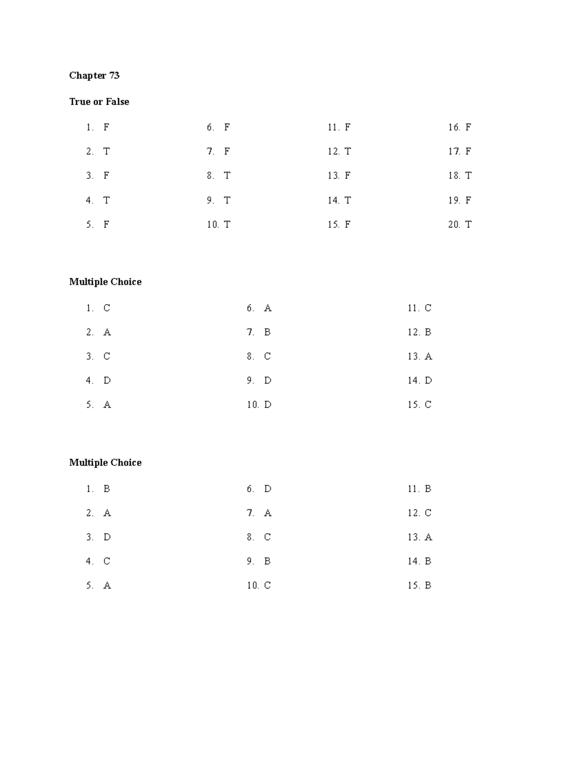 Chapter 73 Exercises - Law - Chapter 73 True or False 1 2 3 4 5 6 7 8 9 ...