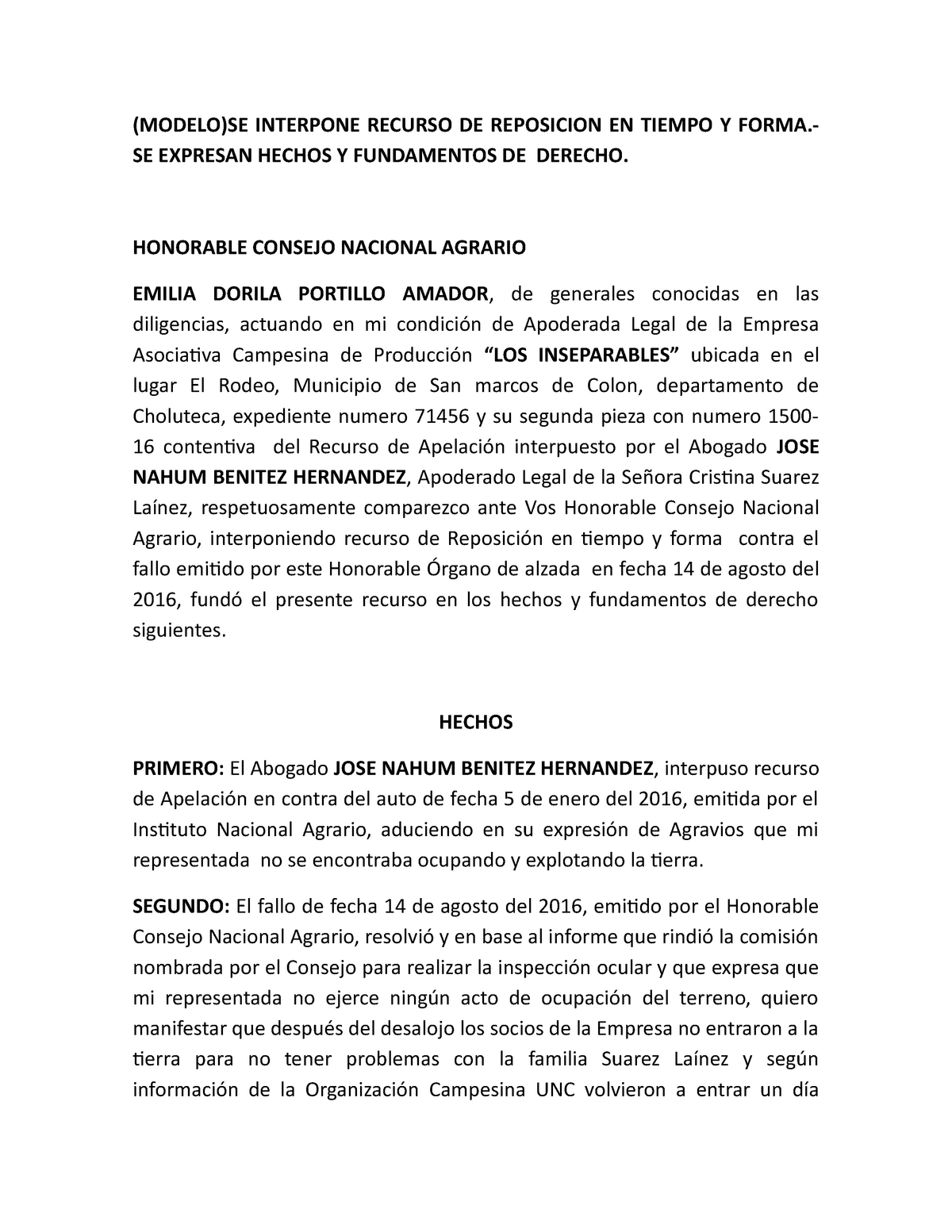 Modelo DE Recurso DE Reposicion - (MODELO)SE INTERPONE RECURSO DE REPOSICION  EN TIEMPO Y  SE - Studocu