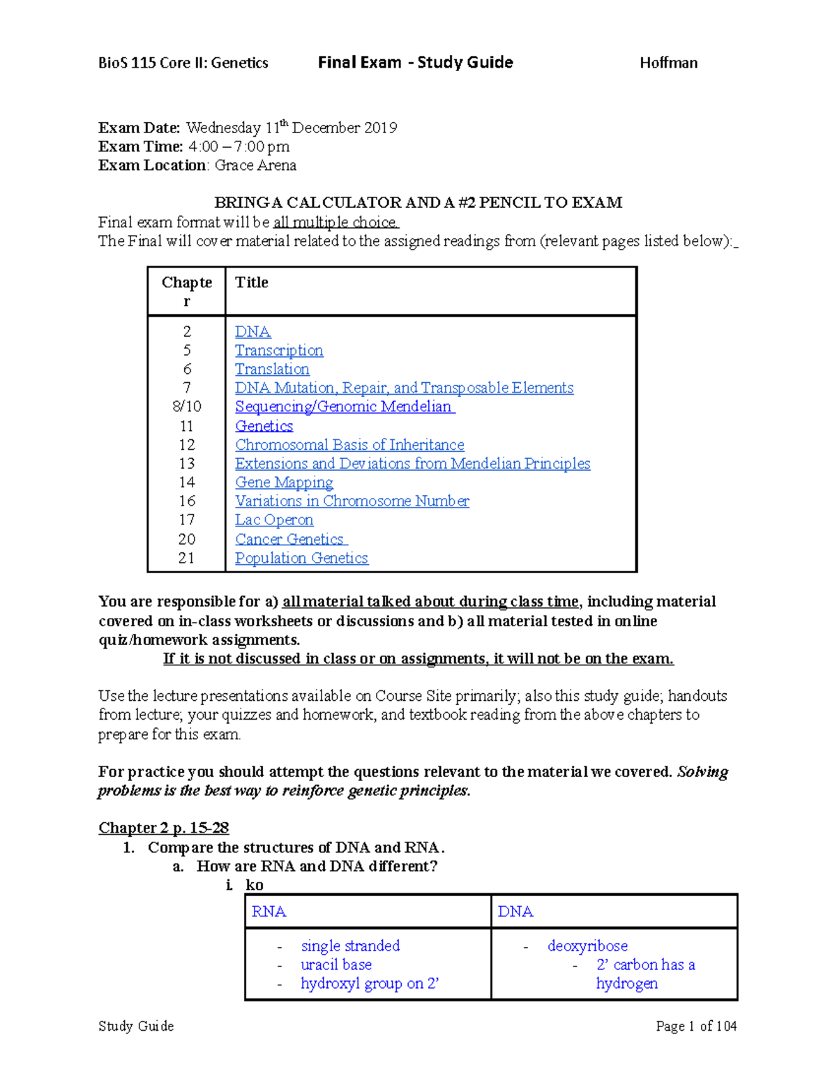 Final Study Guide - Exam Date: Wednesday 11th December 2019 Exam Time ...
