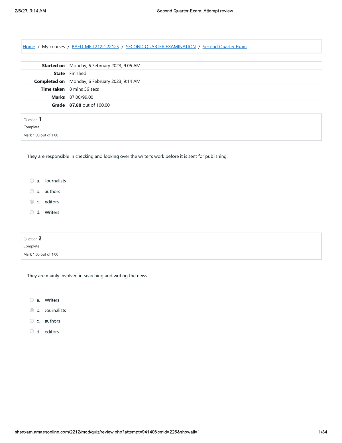 source quiz and exam - Home / My courses / BAED-MEIL2122-2212S / SECOND ...