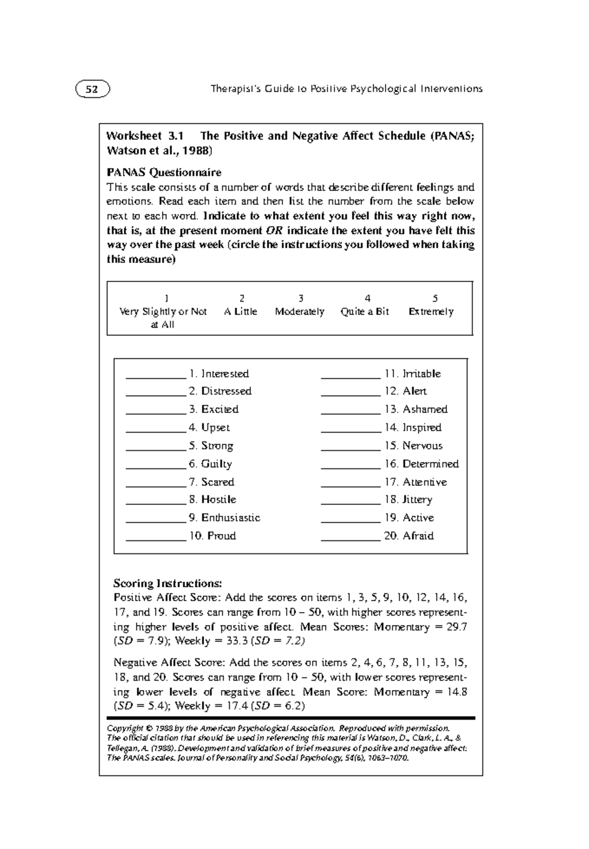 Mod 5 Activity 1 Panas - 52 Therapist’s Guide to Positive Psychological ...