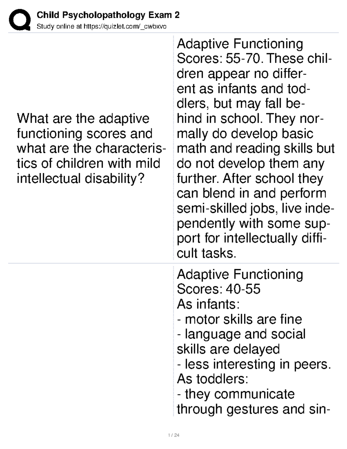 Child Psychopathology Exam 2 Flashcards Study online at quizlet