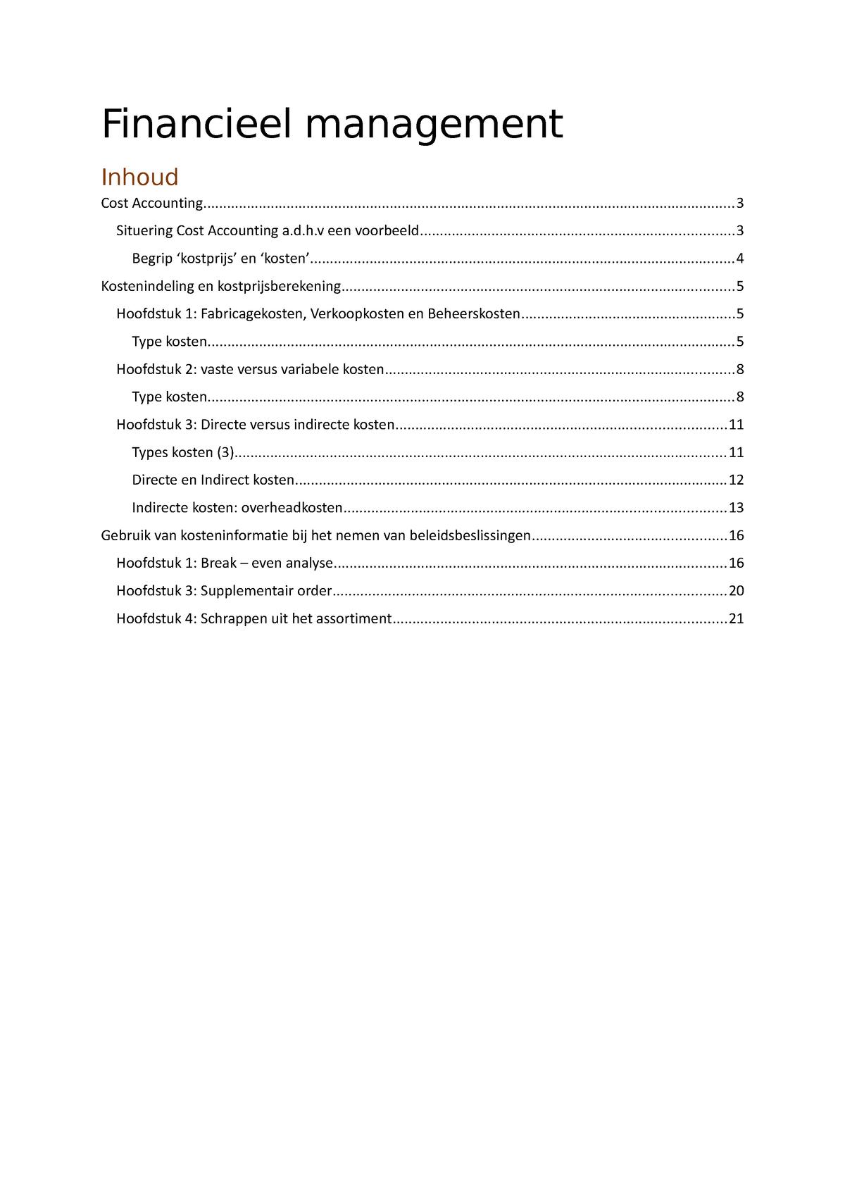 Financieel-management - Financieel Management Cost - Studocu