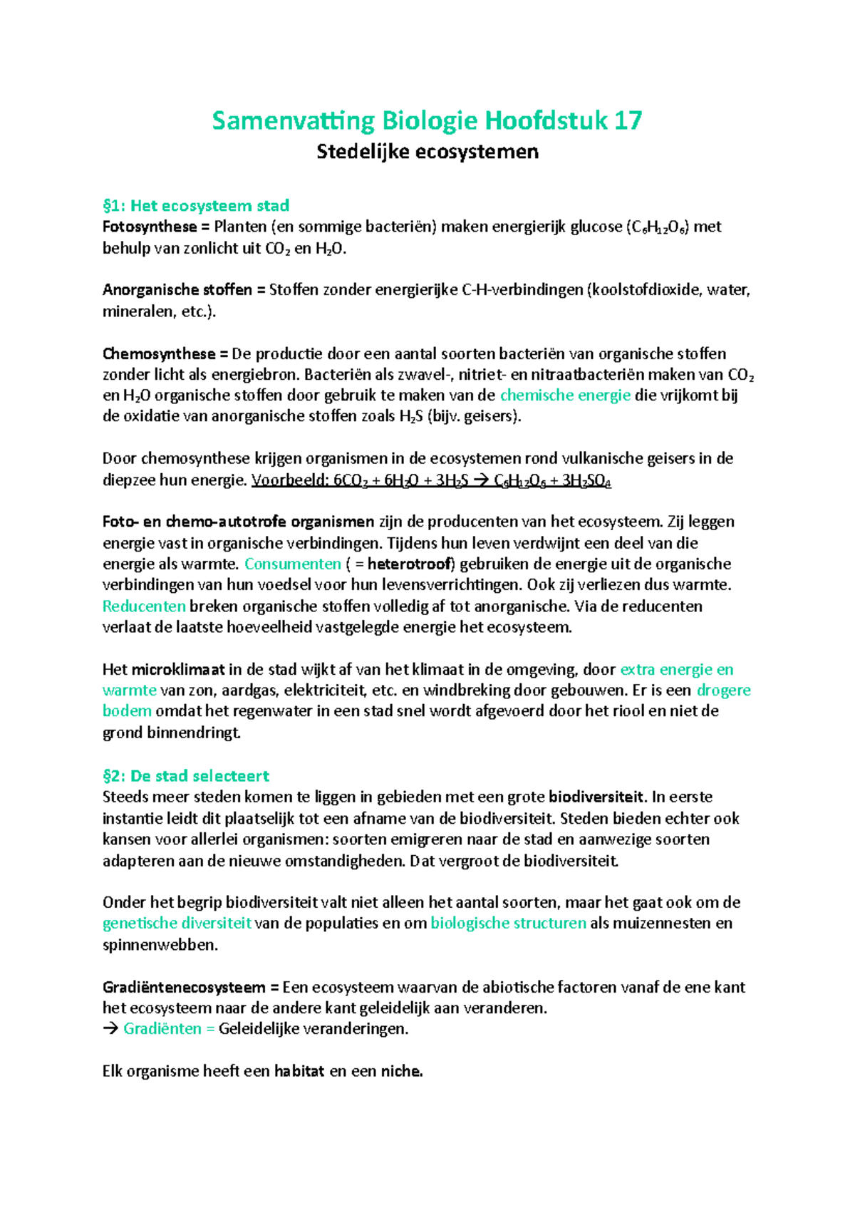 Samenvatting Biologie Nectar Hoofdstuk 17 - Samenvatting Biologie ...