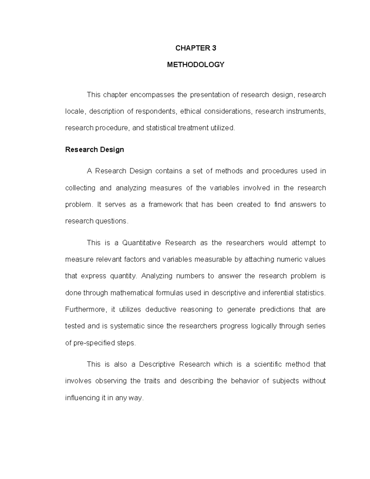 Chapter 3 recent - RESEARCH - CHAPTER 3 METHODOLOGY This chapter ...