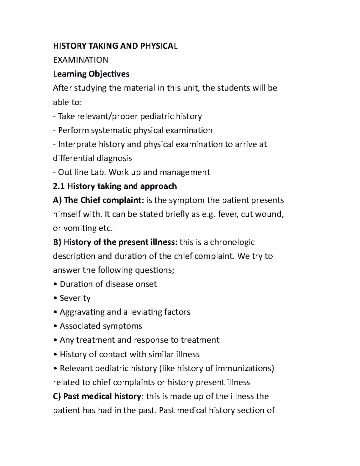 History Taking AND Physical notes - HISTORY TAKING AND PHYSICAL ...