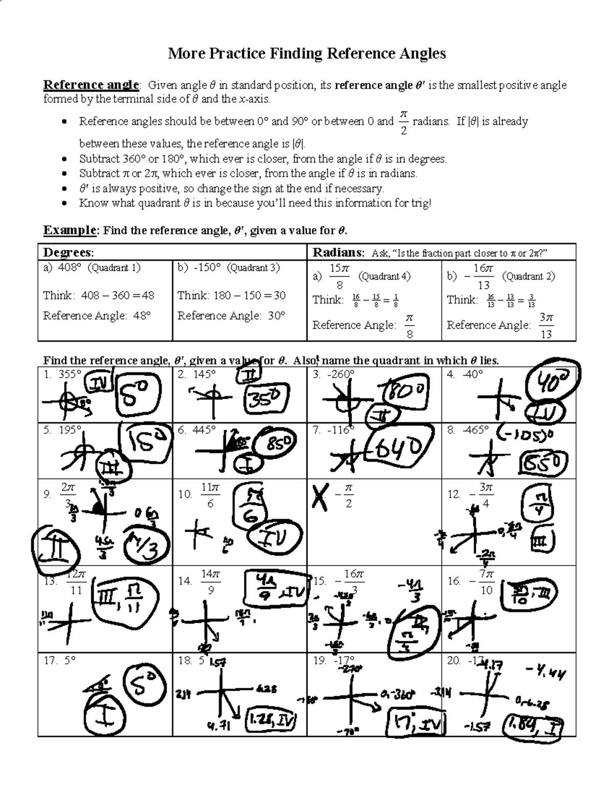 Practice reference angles more practice finding reference angles