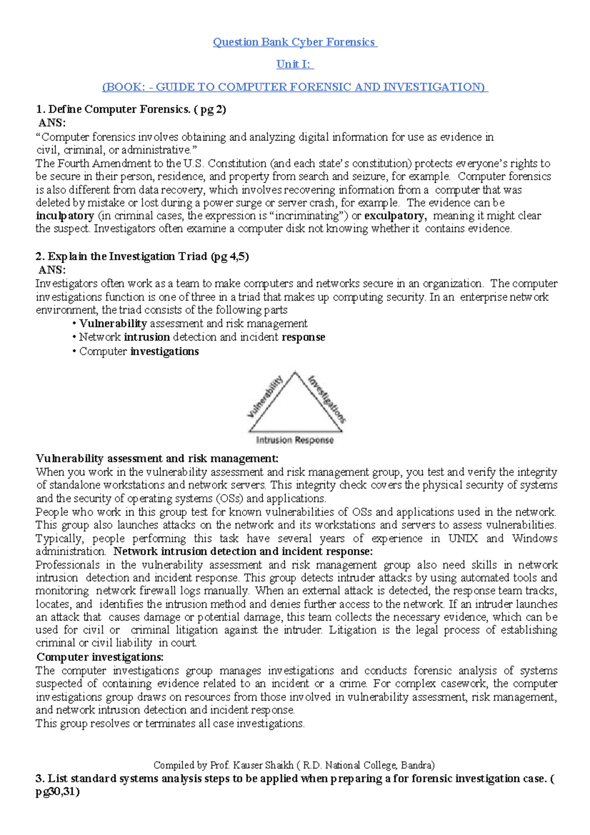 Answer Bank Cyber Forensics Question Bank Cyber Forensics Unit I