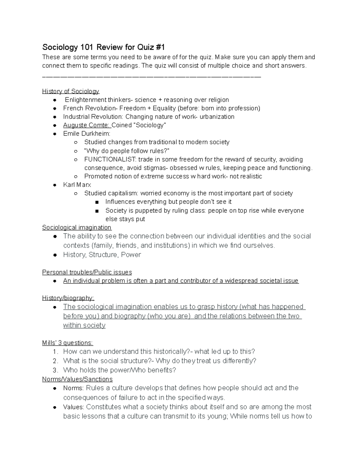 SOC Midterm - Sociology 101 Review for Quiz These are some terms you ...