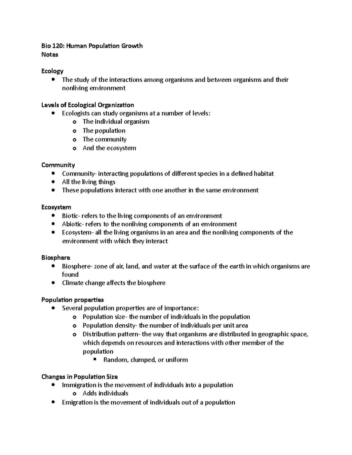 Bio 120 - for tests and quizzes - Bio 120: Human Population Growth ...