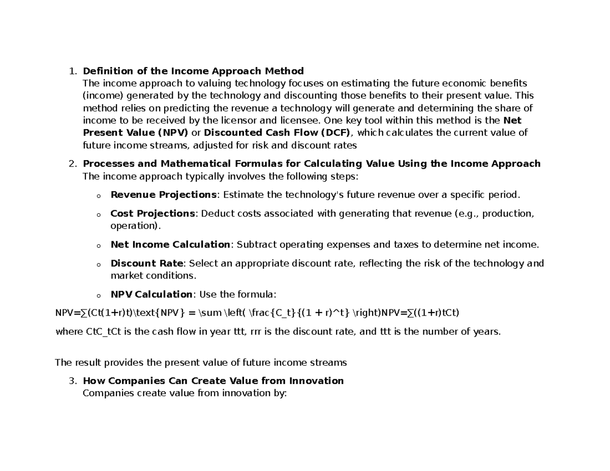 Definition of the Income Approach Method - This method relies on ...