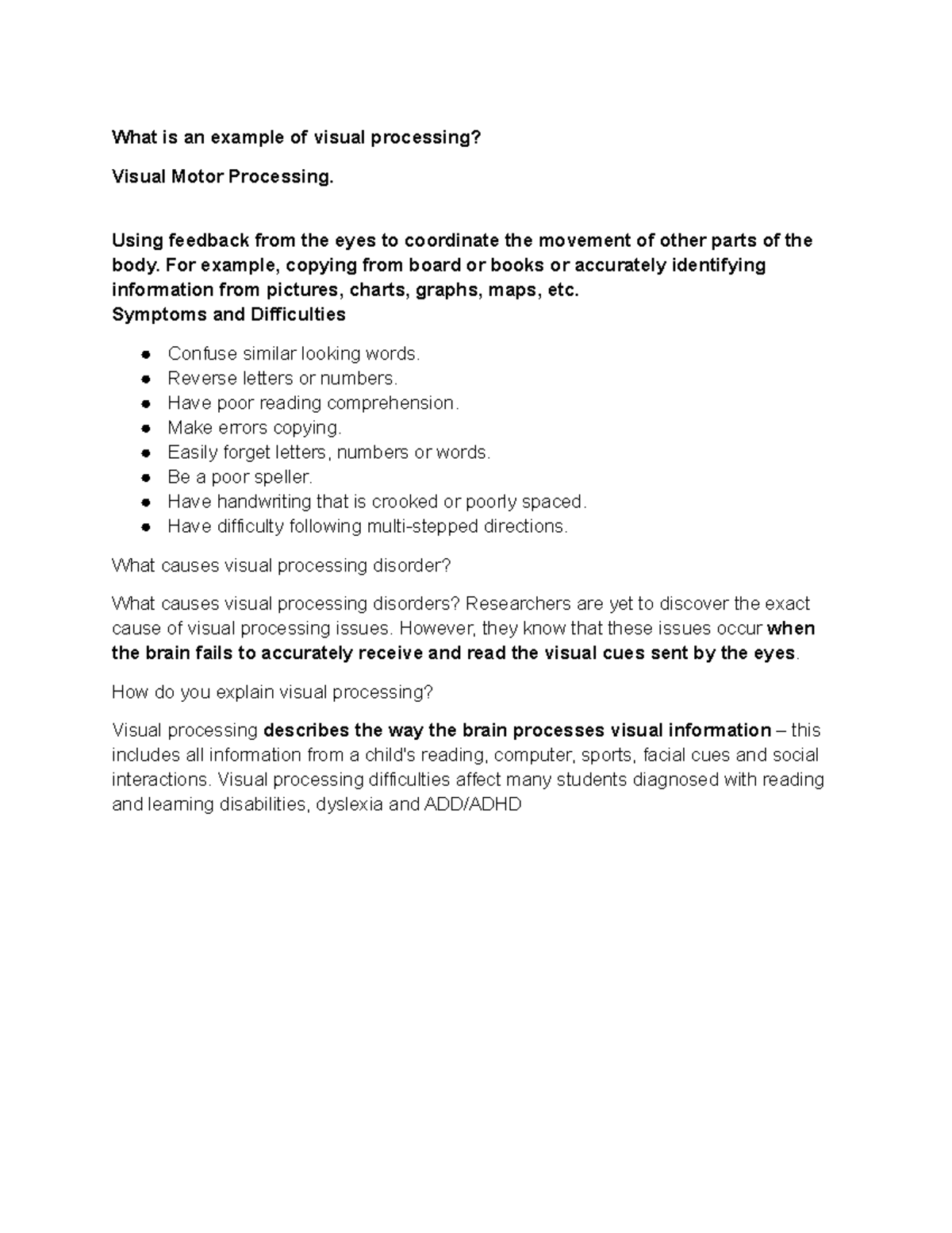 Visual processing notes 2 What is an example of visual processing