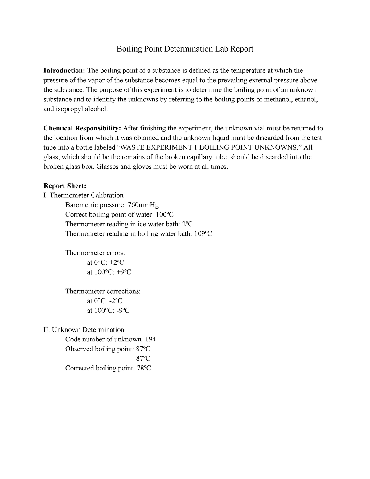 Boiling Point Determination Lab Report - Boiling Point Determination ...