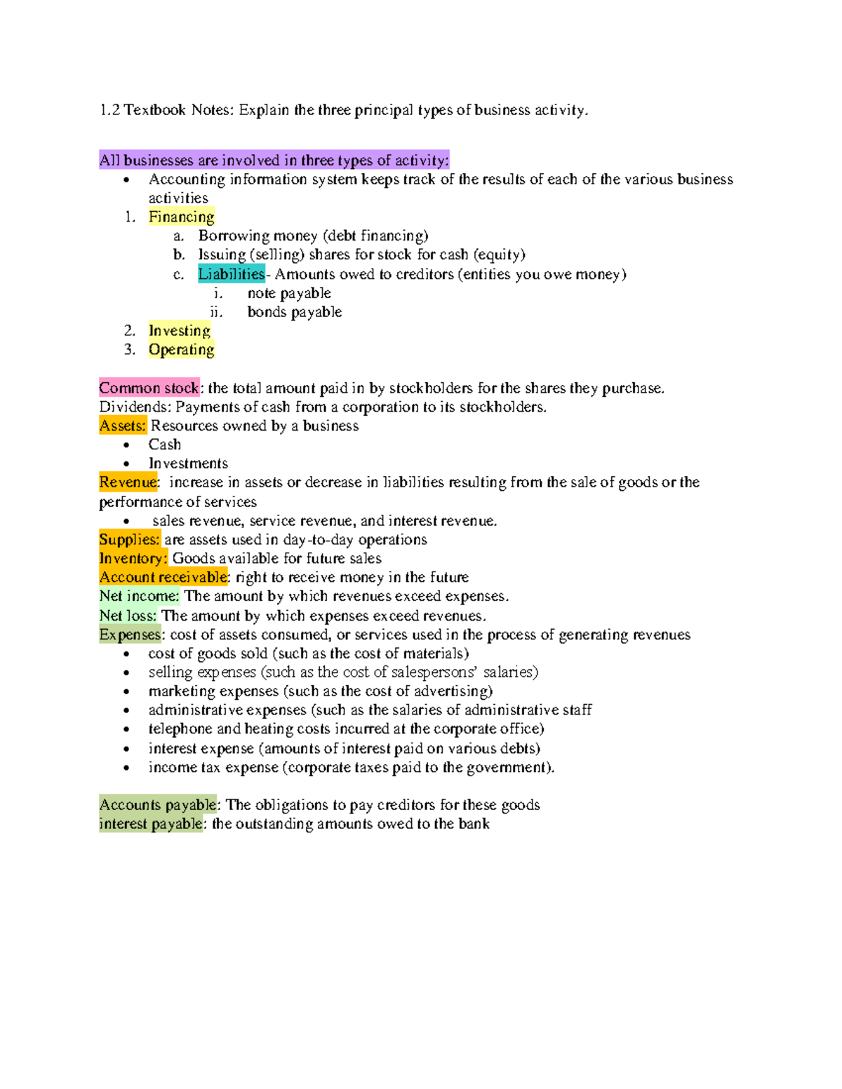 ACT 205 Textbook 1 Summary and key points of 1.2 1 Textbook Notes