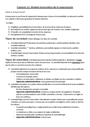 Modelo burocrático de la organización Cap 11 - 11: Modelo de la es la  burocracia? La burocracia es - Studocu