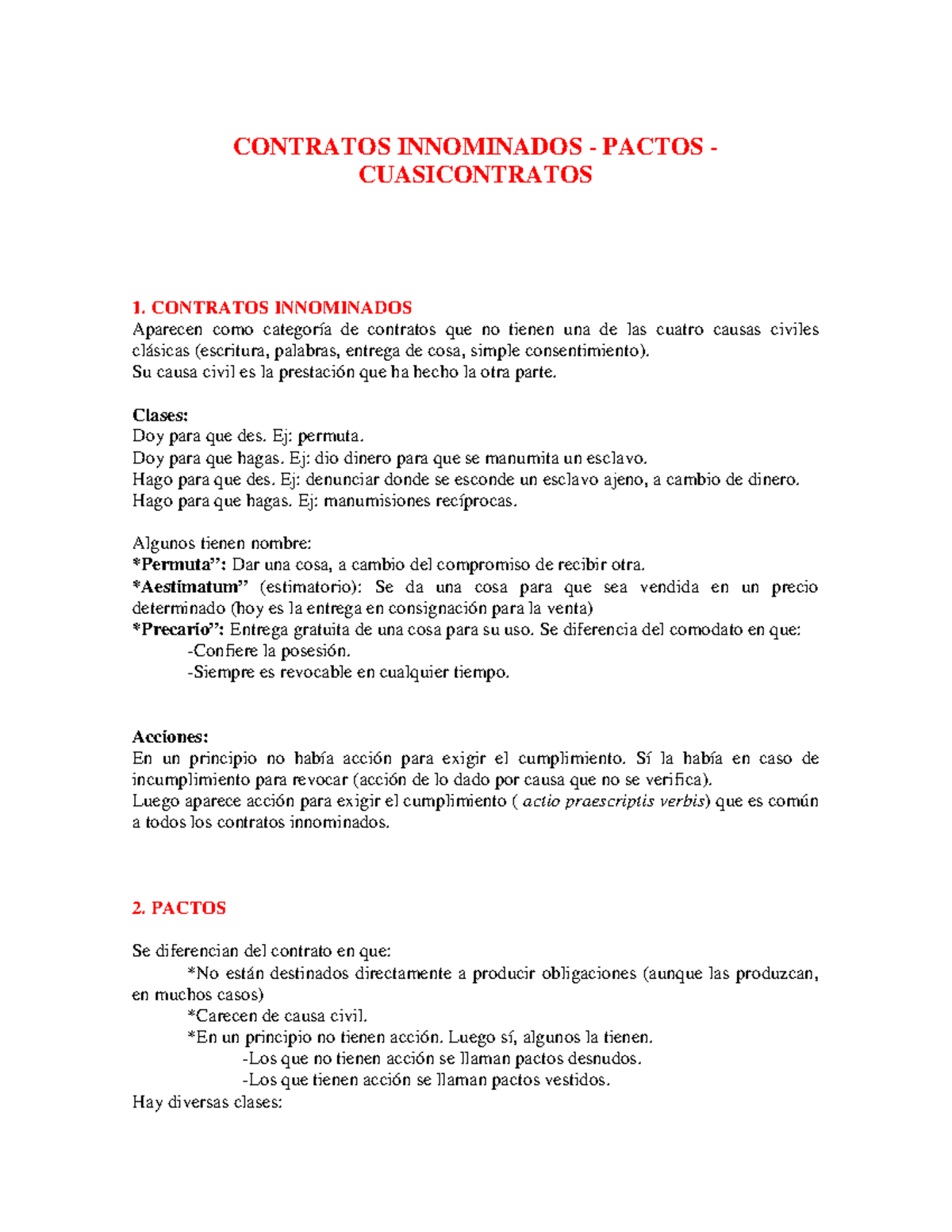 Contratos Innominados Pactos Y Cuasi Contratos Contratos Innominados