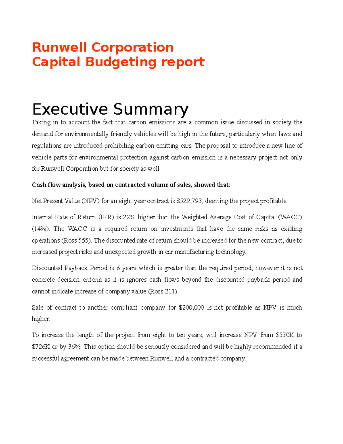 how to write a capital budgeting report