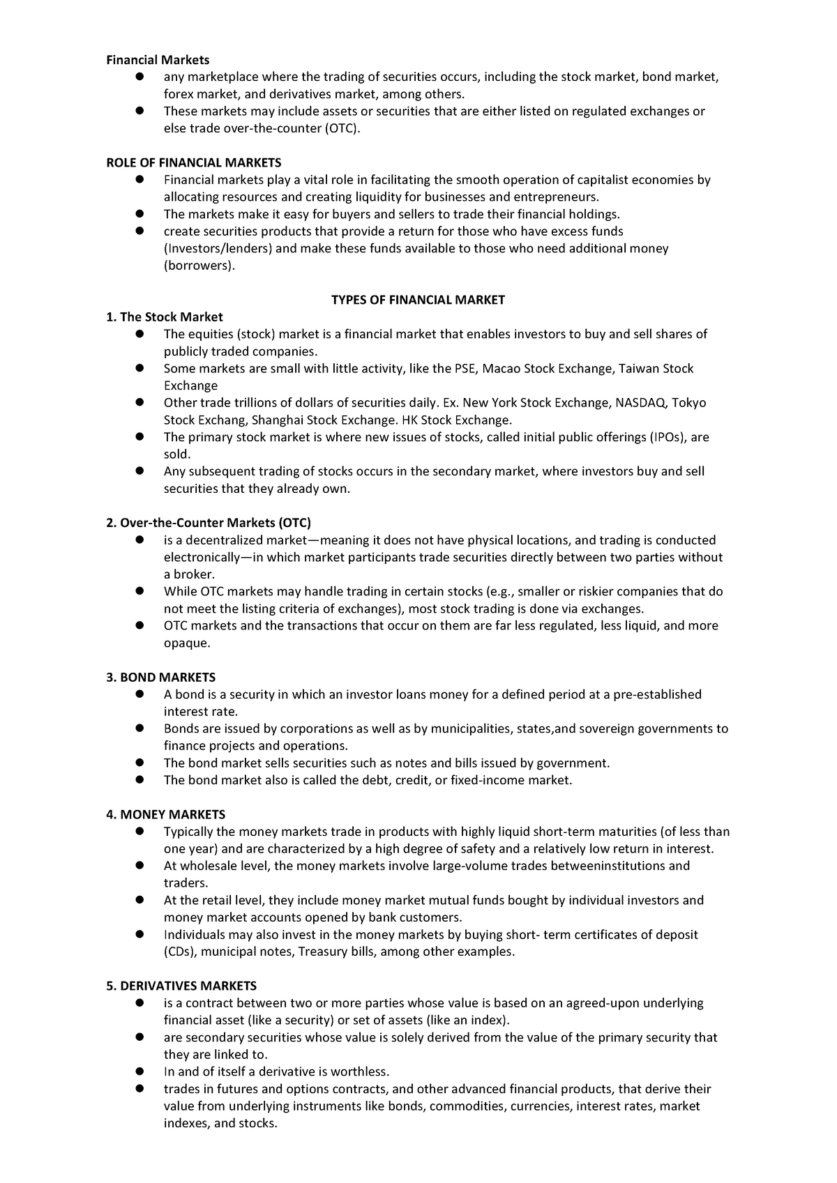 financial markets term paper topics