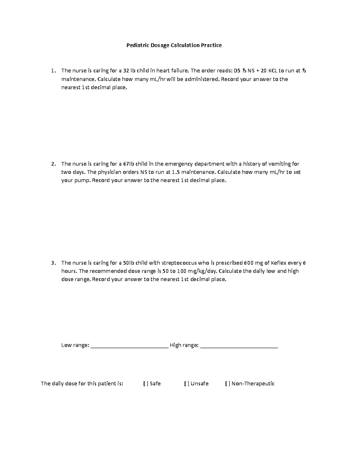 Pedi Dosage Practice Questions-1 - Pediatric Dosage Calculation ...