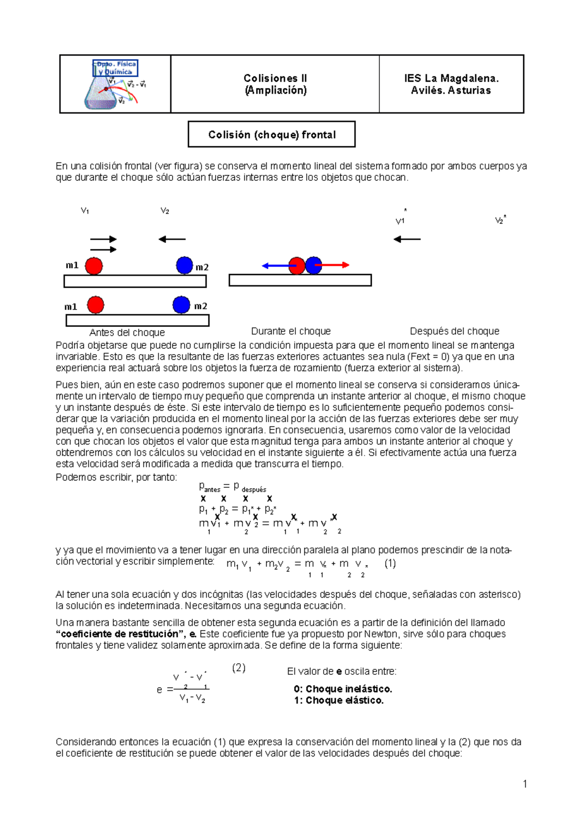 Física. Tema 17 Bis - Colisiones II - 1 V * 11 2 2 Colisión (choque ...
