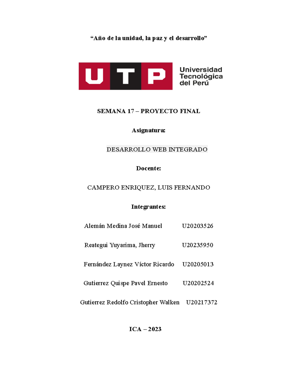 Trabajo Final Desarrollo WEB - “Año de la unidad, la paz y el ...