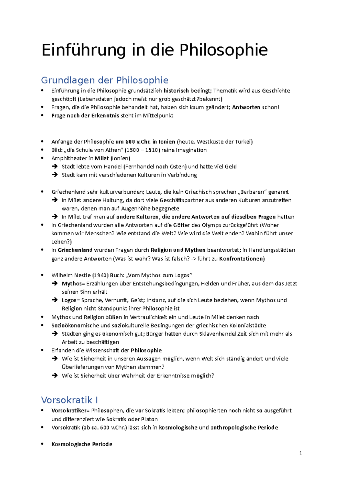 Einführung in die Philosophie Zsmfassung Einführung in die Philosophie Grundlagen der