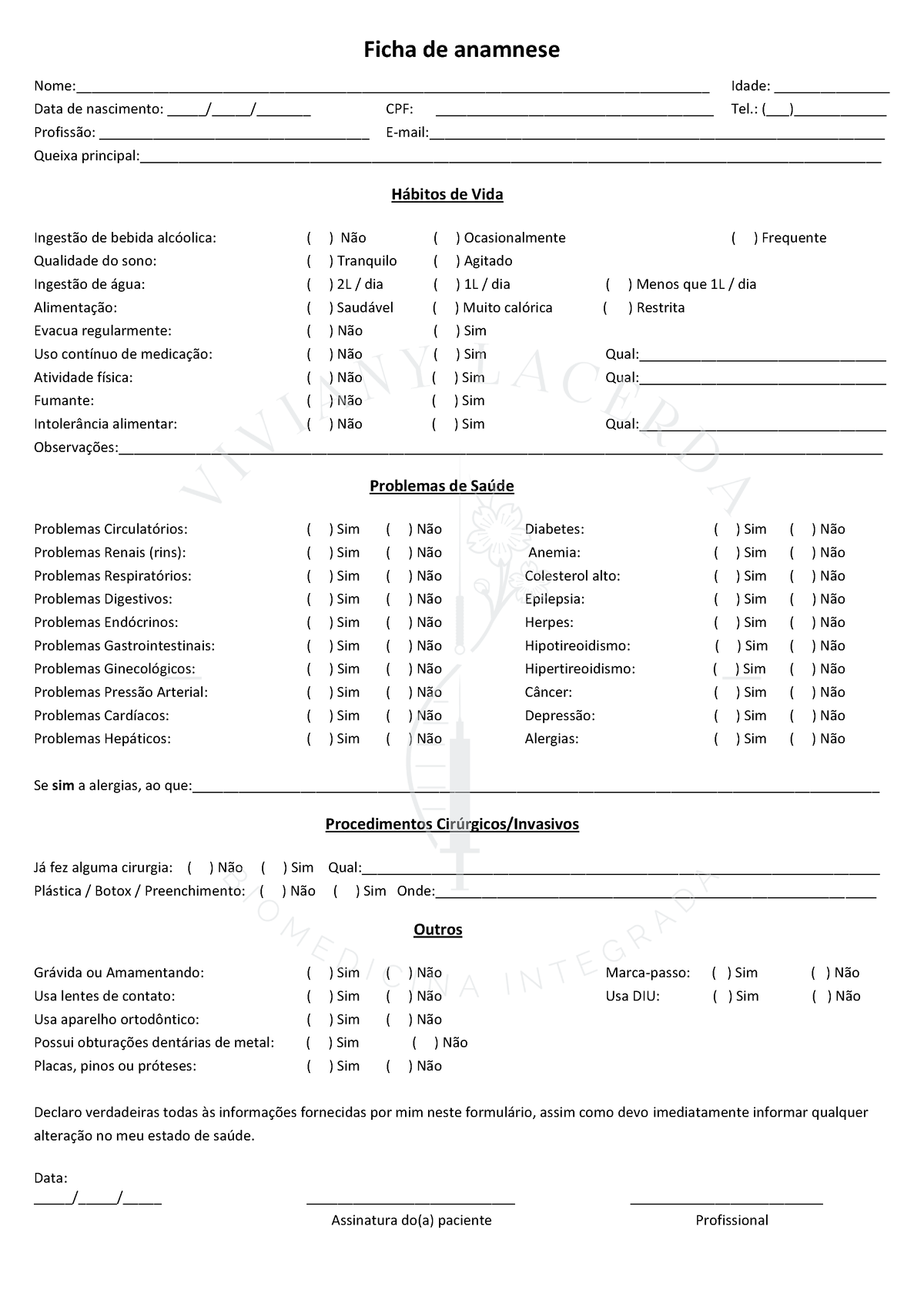 Anamnese Nutricional - FICHA DE ANAMNESE NUTRICIONAL NOME DO PACIENTE: DATA  DE NASCIMENTO: / / - Studocu