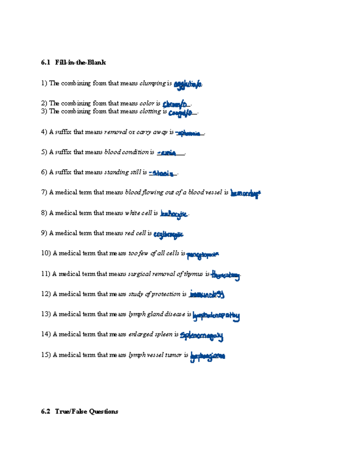 Chapter 6 Weekly Assignment - 6 Fill-in-the-Blank The combining form ...
