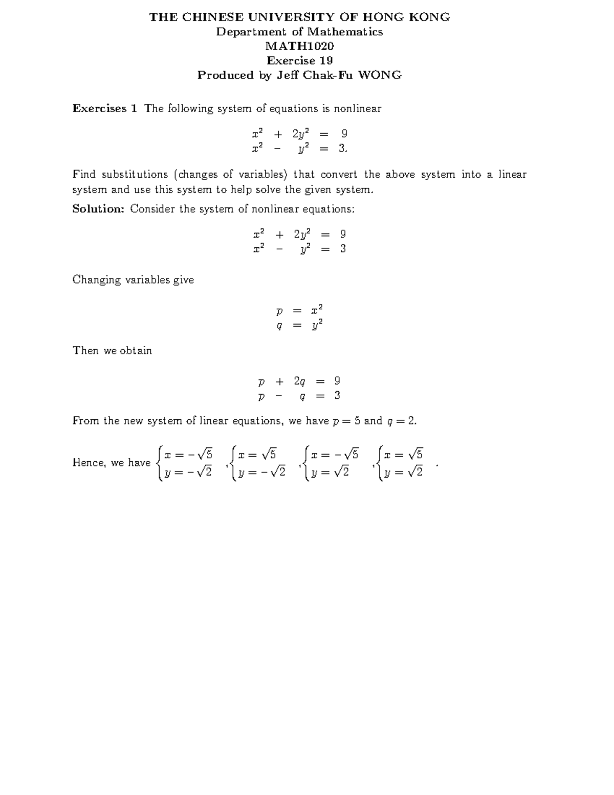 Exercise 19 - THE CHINESE UNIVERSITY OF HONG KONG Department of ...