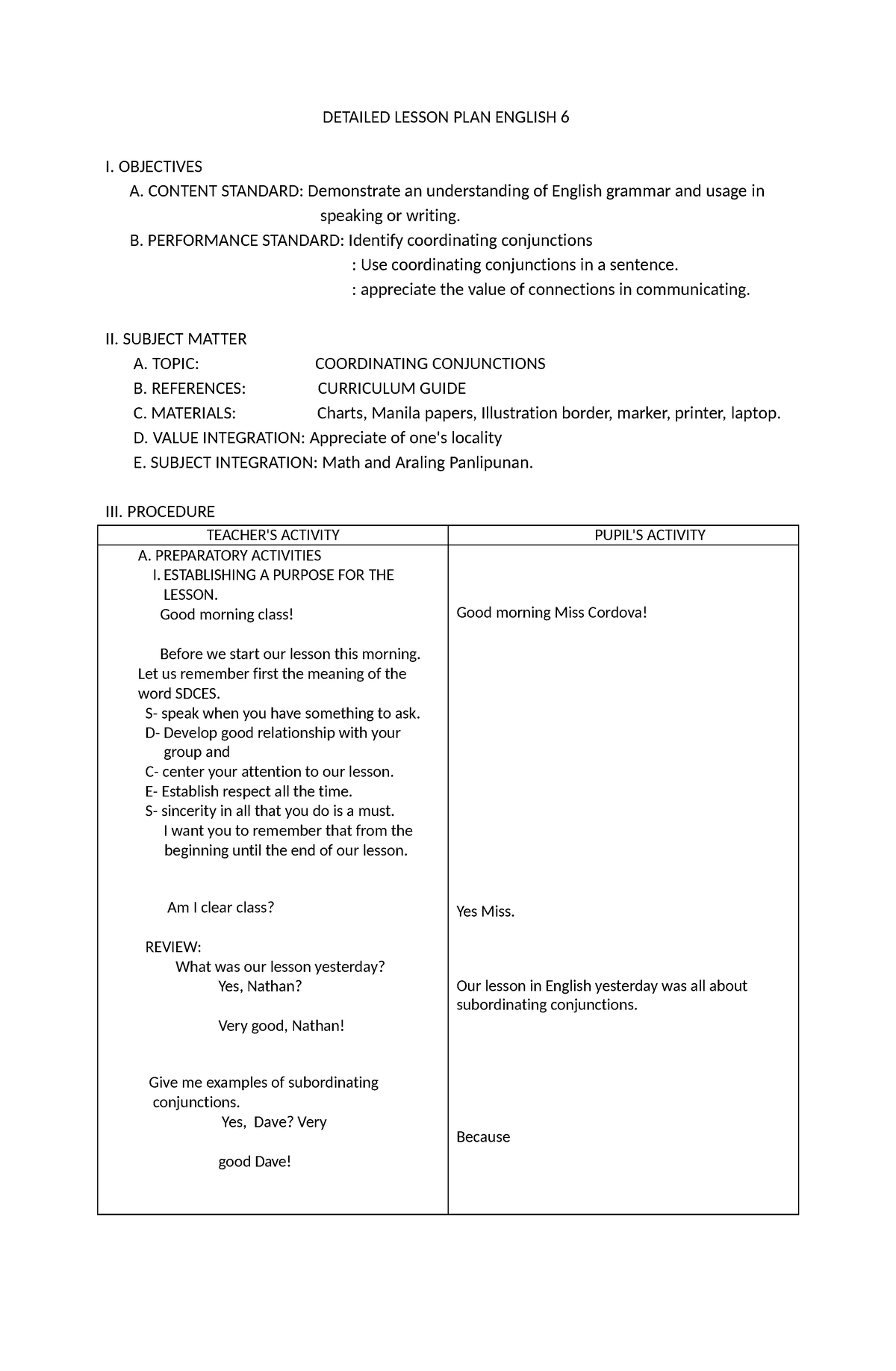 Detailed Lesson Plan English 6 - BSED Mathematics - Studocu