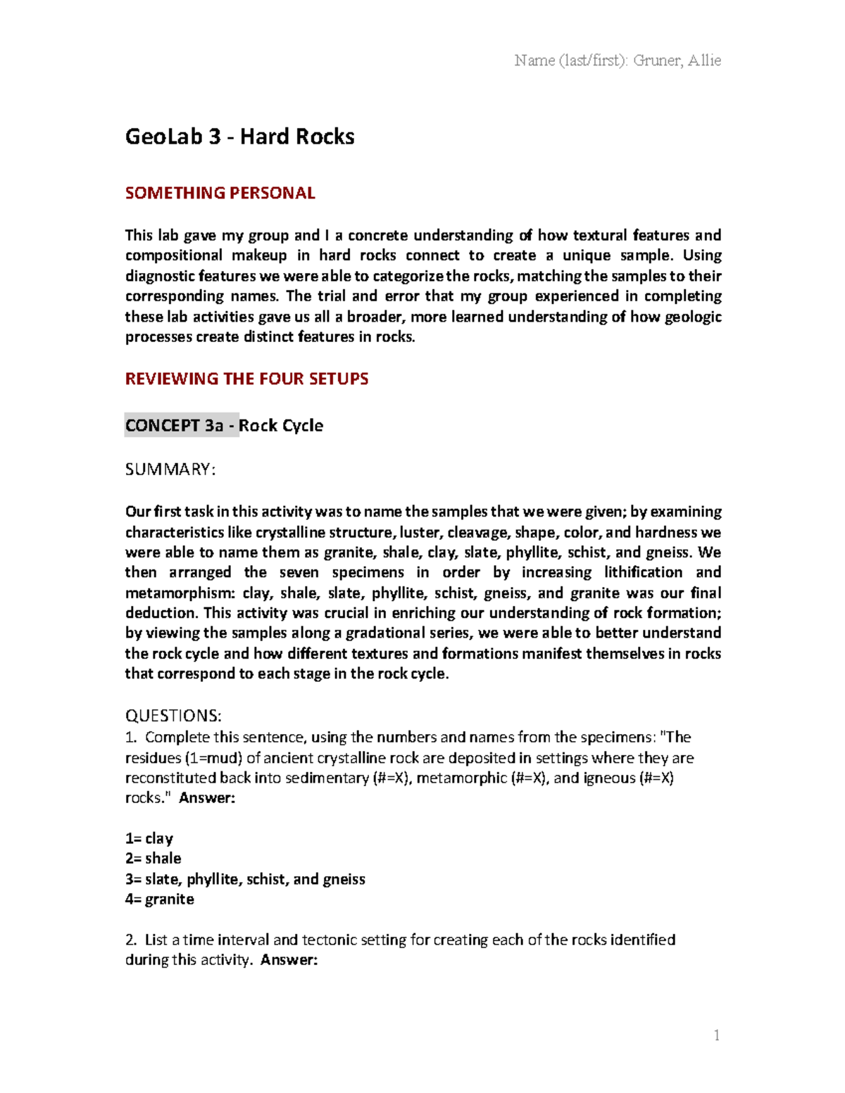 Lab Report 3 Complete - GeoLab 3 - Hard Rocks SOMETHING PERSONAL This ...