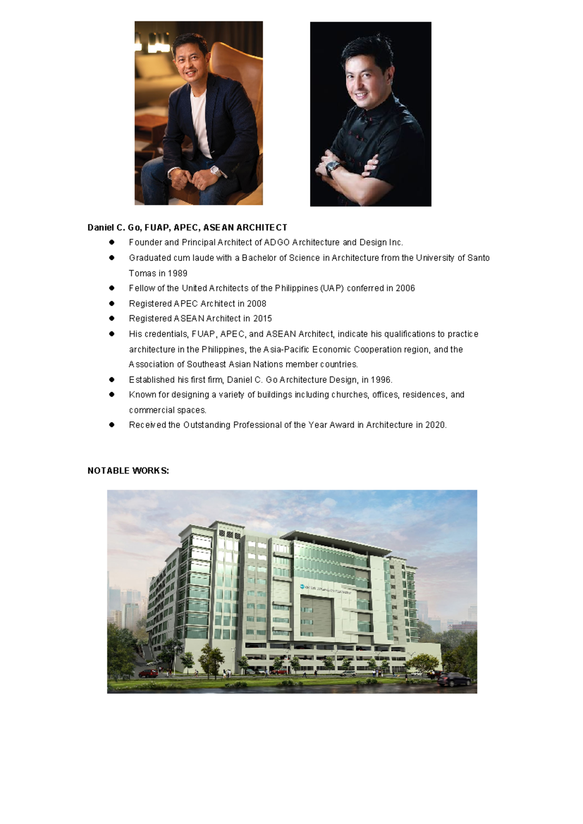 Local and Foreign Asean Architects Daniel C. Go, FUAP, APEC, ASEAN