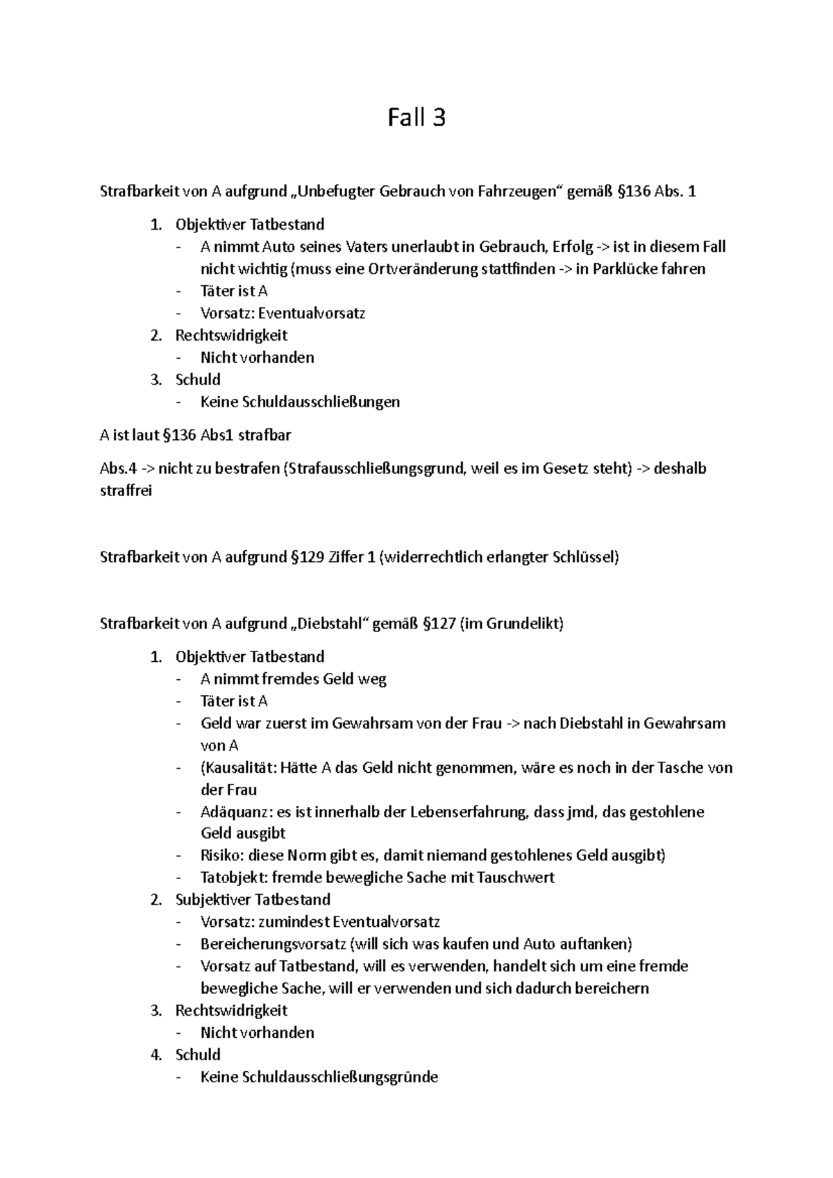 Fall 3 Burda: „Unbefugter Gebrauch von Fahrzeugen“ gemäß §136 Abs. 1