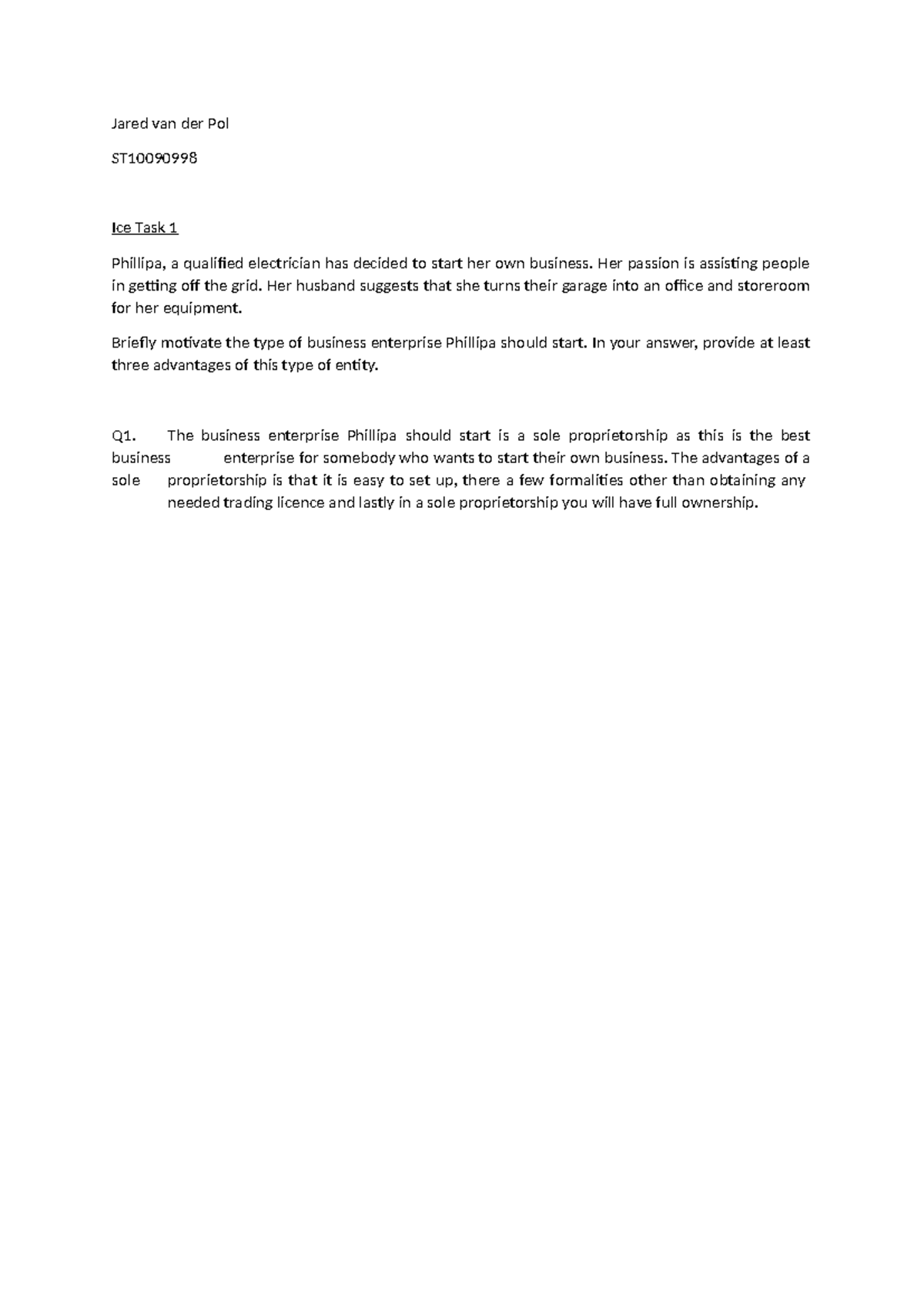 Ice Task 1 - Ice Task - Jared van der Pol ST Ice Task 1 Phillipa, a ...