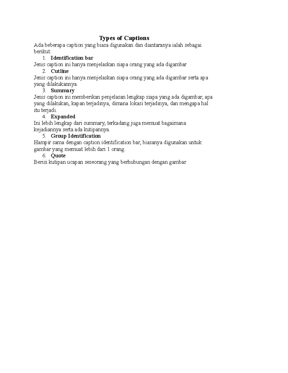 Types of Captions jenis jenis caption teks Types of Captions Ada