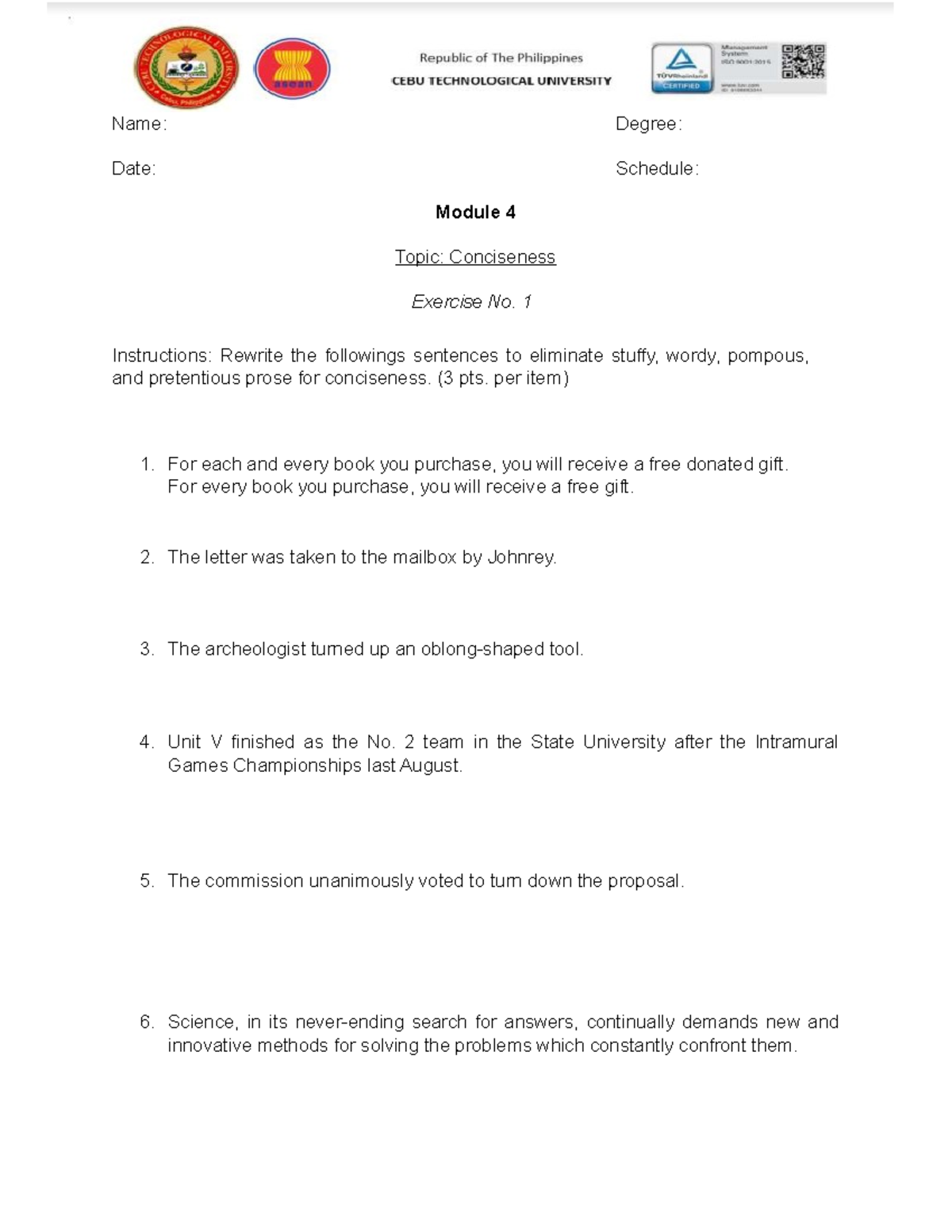 Cristine Sabsal - Module 5 Exercise No. 1 - Name: Degree: Date ...