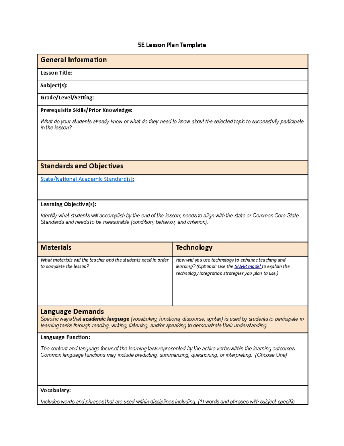 Elementary Science Methods 5E lesson plan template - 5E Lesson Plan ...