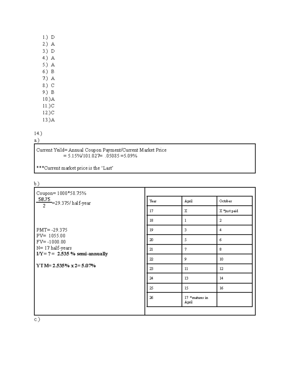 Exam 3 Practice Test 1 Answer Key - 1.) D 2.) A 3.) D 4.) A 5.) A 6.) B ...