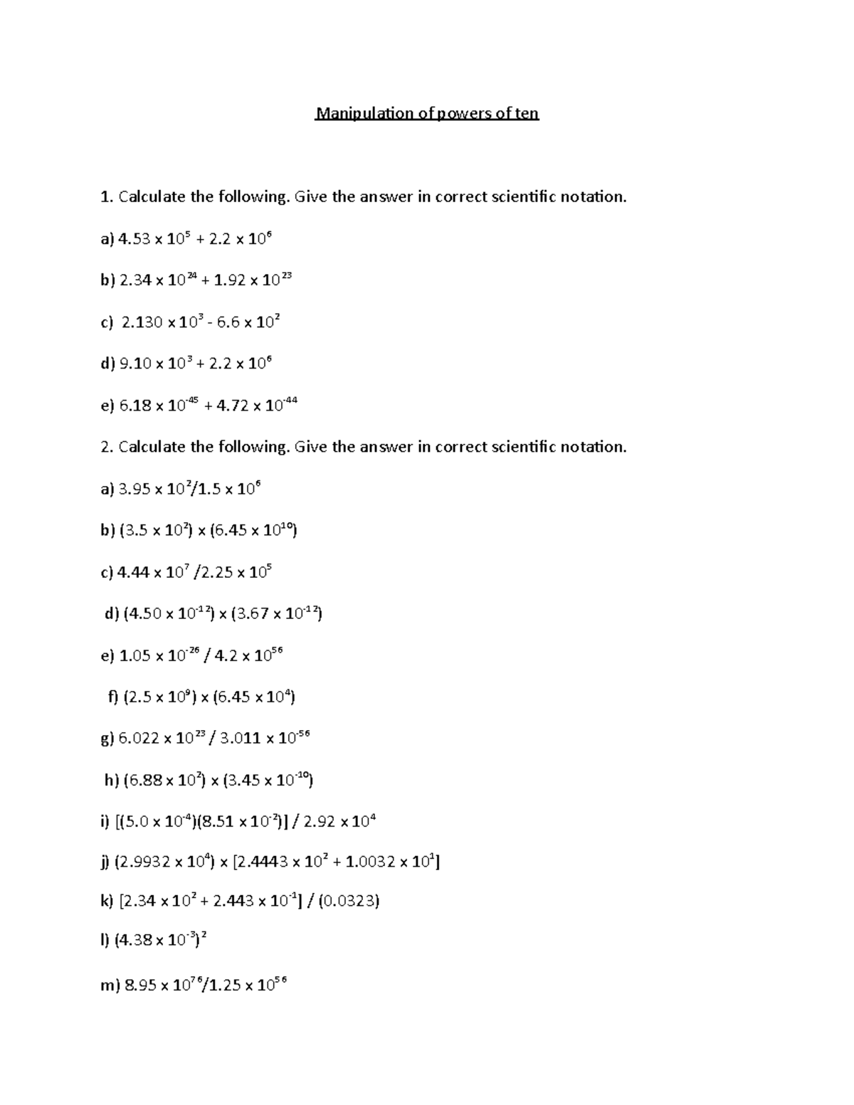 1-Manipulation of powers of ten worksheet and answers - Manipulation of ...