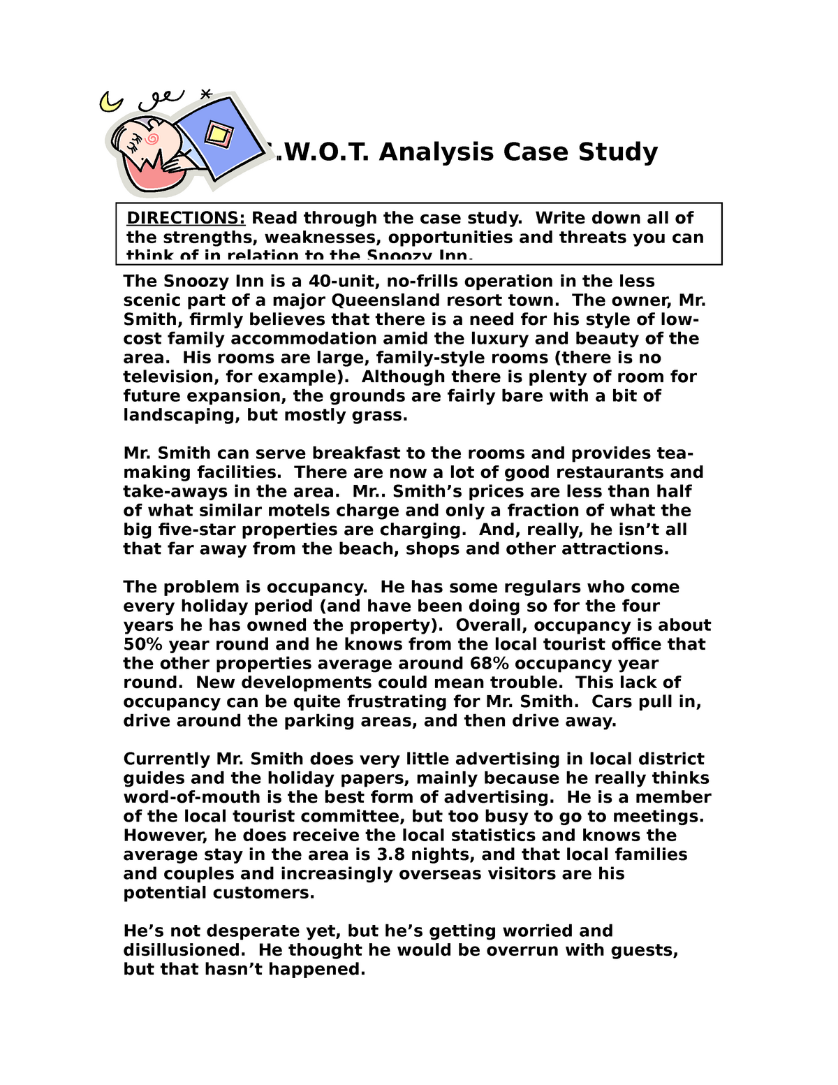 swot analysis case study snoozy inn