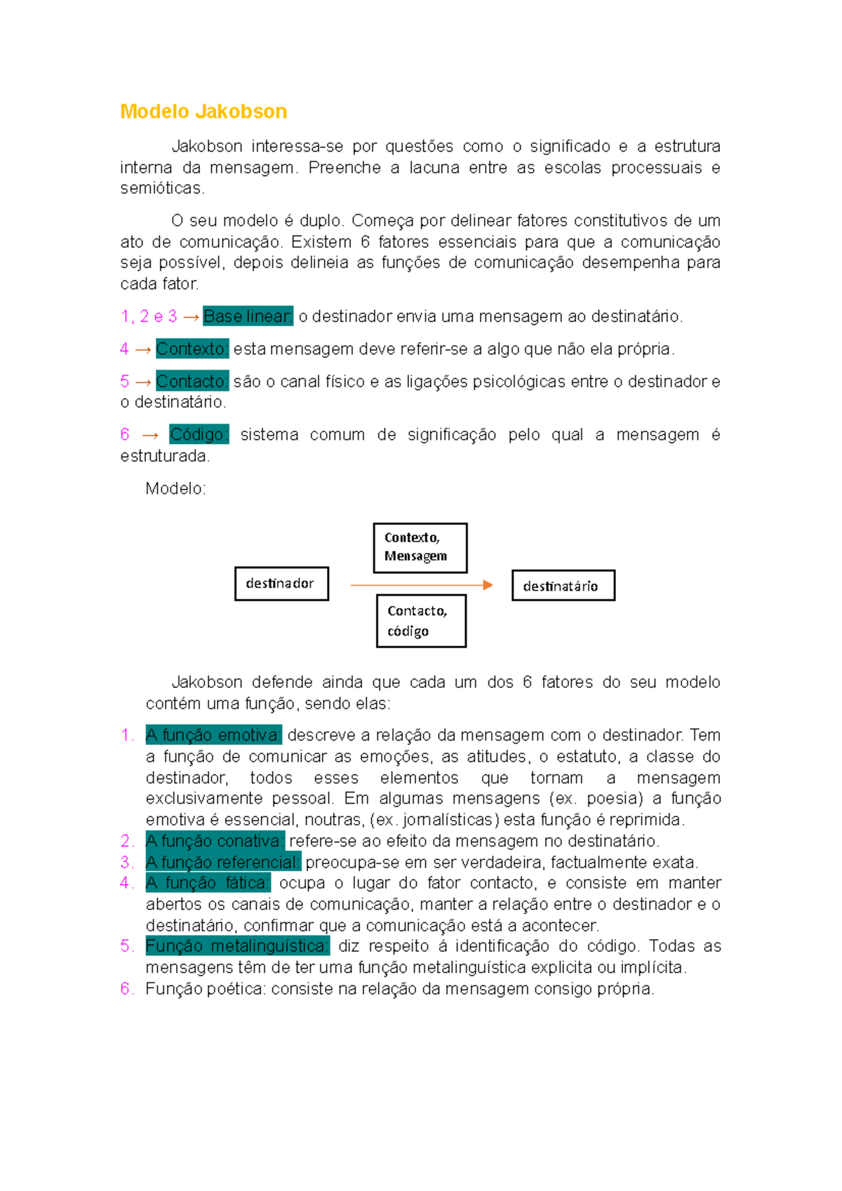 Tdc - modelo jakobson - Modelo Jakobson Jakobson interessa-se por questões  como o significado e a - Studocu