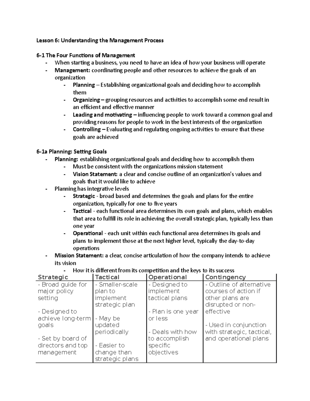 Lesson 6 - Management Process - Lesson 6: Understanding the Management ...
