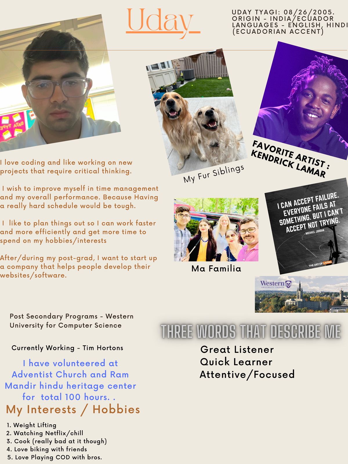 About Me Introduction Poster - Uday I love coding and like working on ...