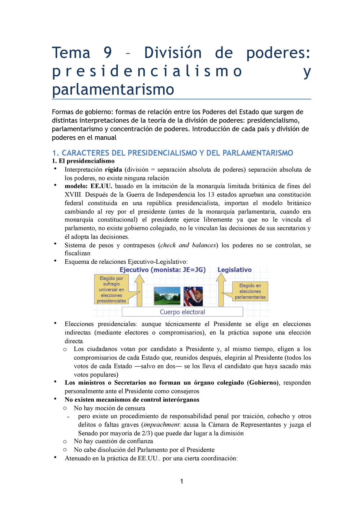 Tema 9 División De Poderes Y Formas De Gobierno Presidencialismo Y Parlamentarismo Te M A 9 7310